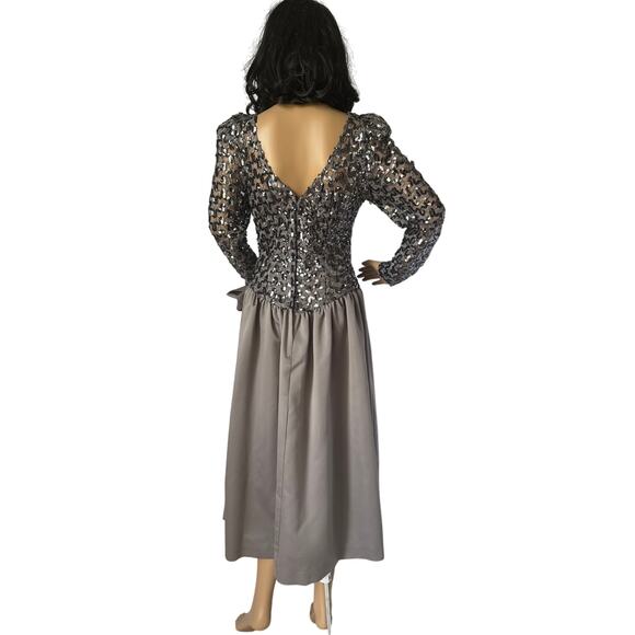 Vintage Cachet Bari Protas sequin formal prom dropwaist dress gray silver small - Picture 4 of 17
